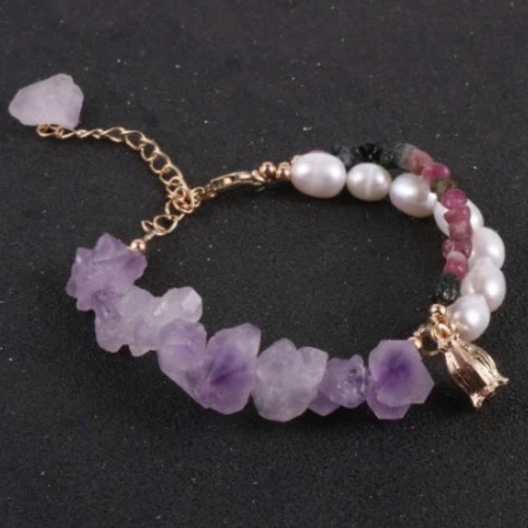 Amethyst & Freshwater Pearl Bracelet – Multicolored Tourmaline Charm Bracelet - Picture 4 of 4